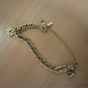 Vintage 1970s Signed Monet Gold Toned Chain Charm Bracelet